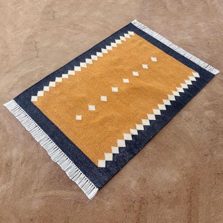 Minimalist Handmade Yellow Cotton Dhurrie For Living Room